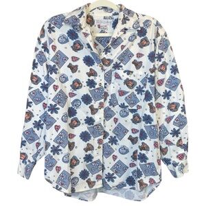 VTG Chrysantheme White/Blue 100% Cotton Valentine’s Day Button Down Top, Size M